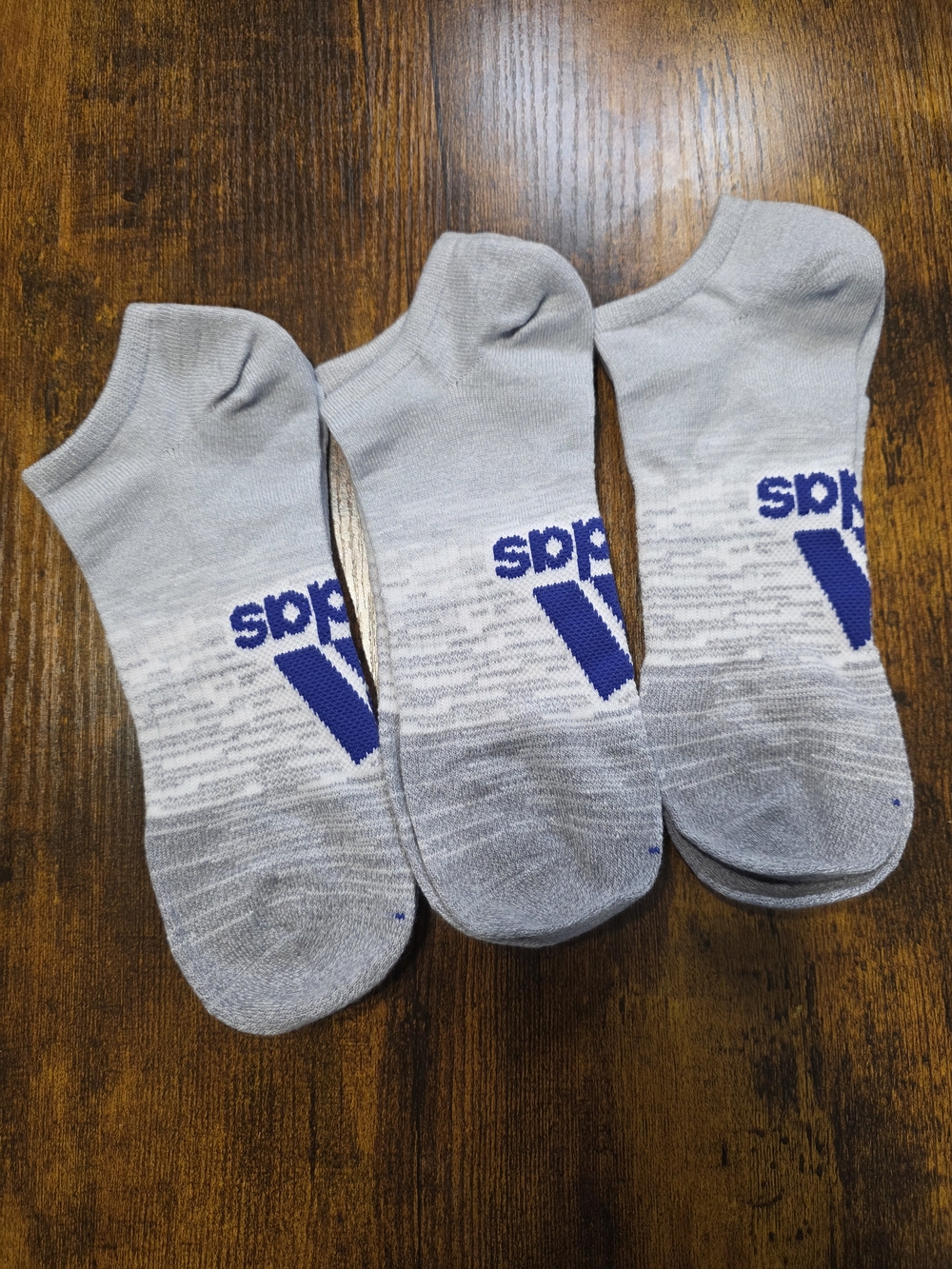 adidas Light Gray Low-Cut Athletic Socks with Blue Logo - 3 Pack NWOT